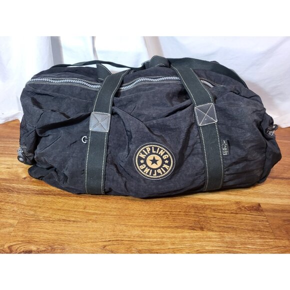 Vintage Kipling Extra Large Overnight Bag Expandable Duffel Black Luggage 24x12 - Picture 1 of 6